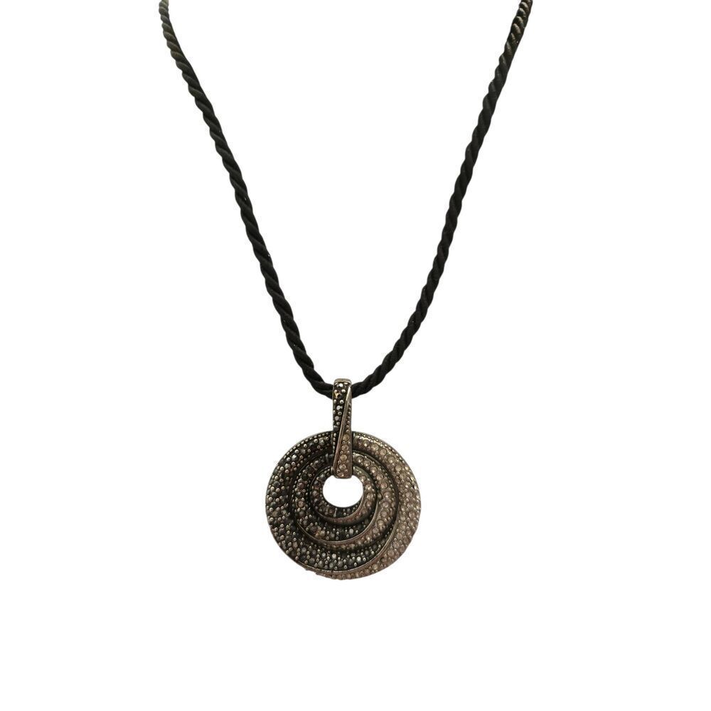 Lia Sophia Women's Black/White Rhinestone Circle Pendant & Necklace